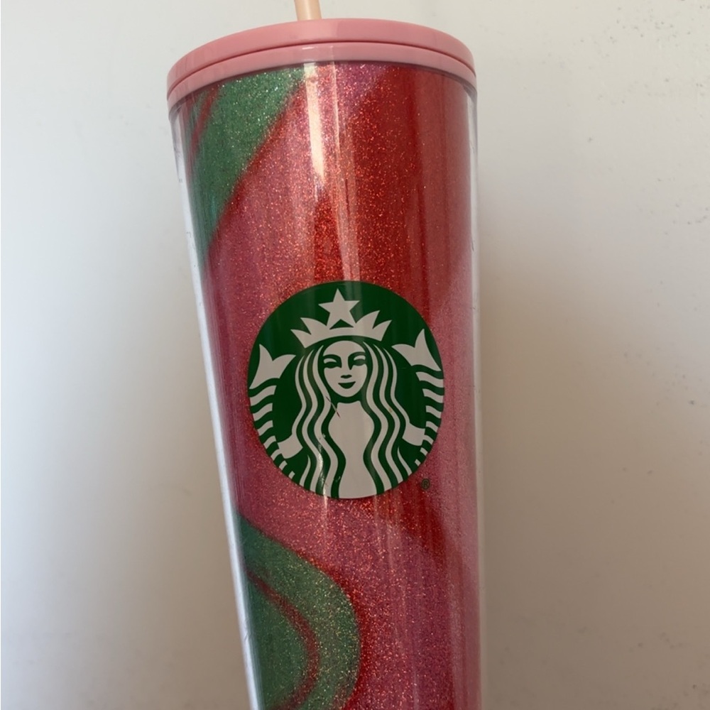 Starbucks Pink and Green Glitter Tumbler